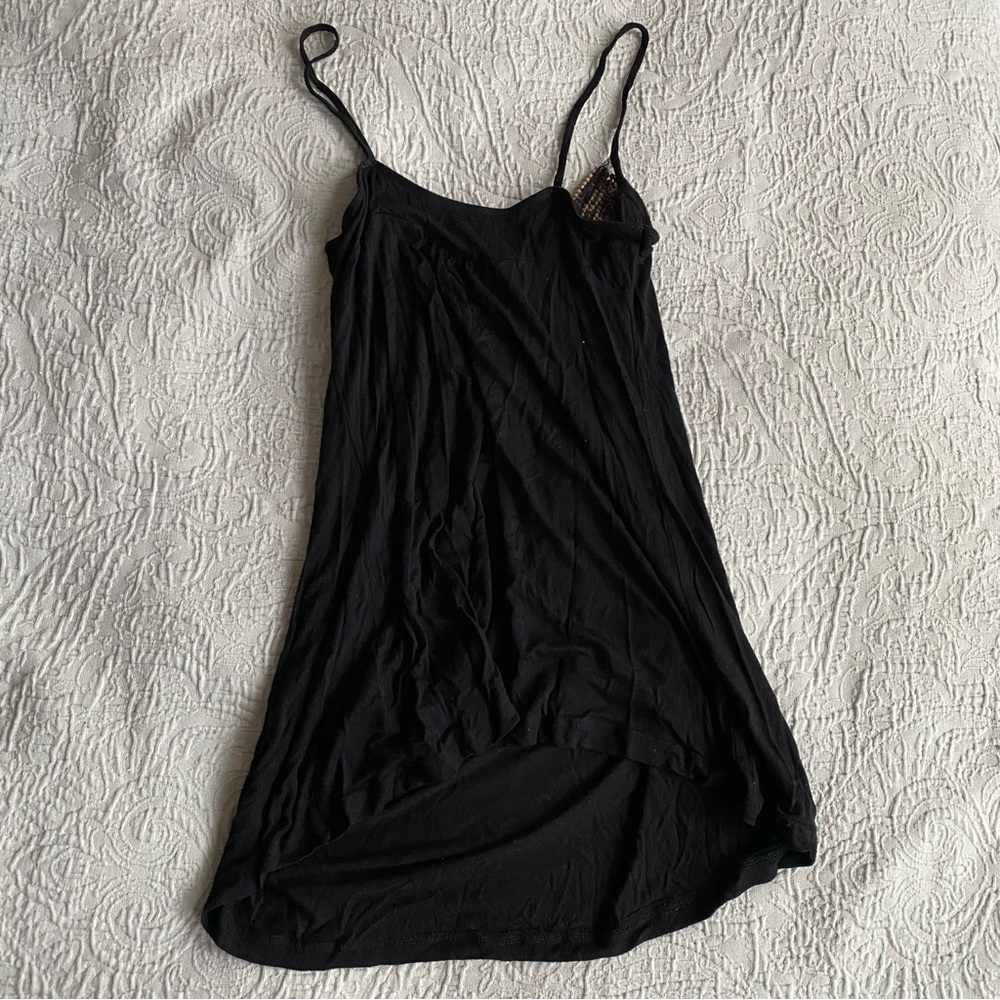 Black Long Tank Top Wood Beaded Neckline Size Medium Spaghetti Strap Tank Tunic - Picture 6 of 7